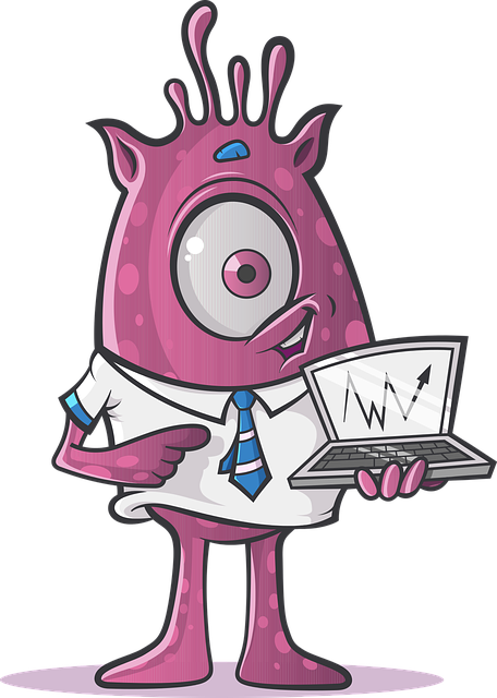 one-eyed monster with a tie and laptop